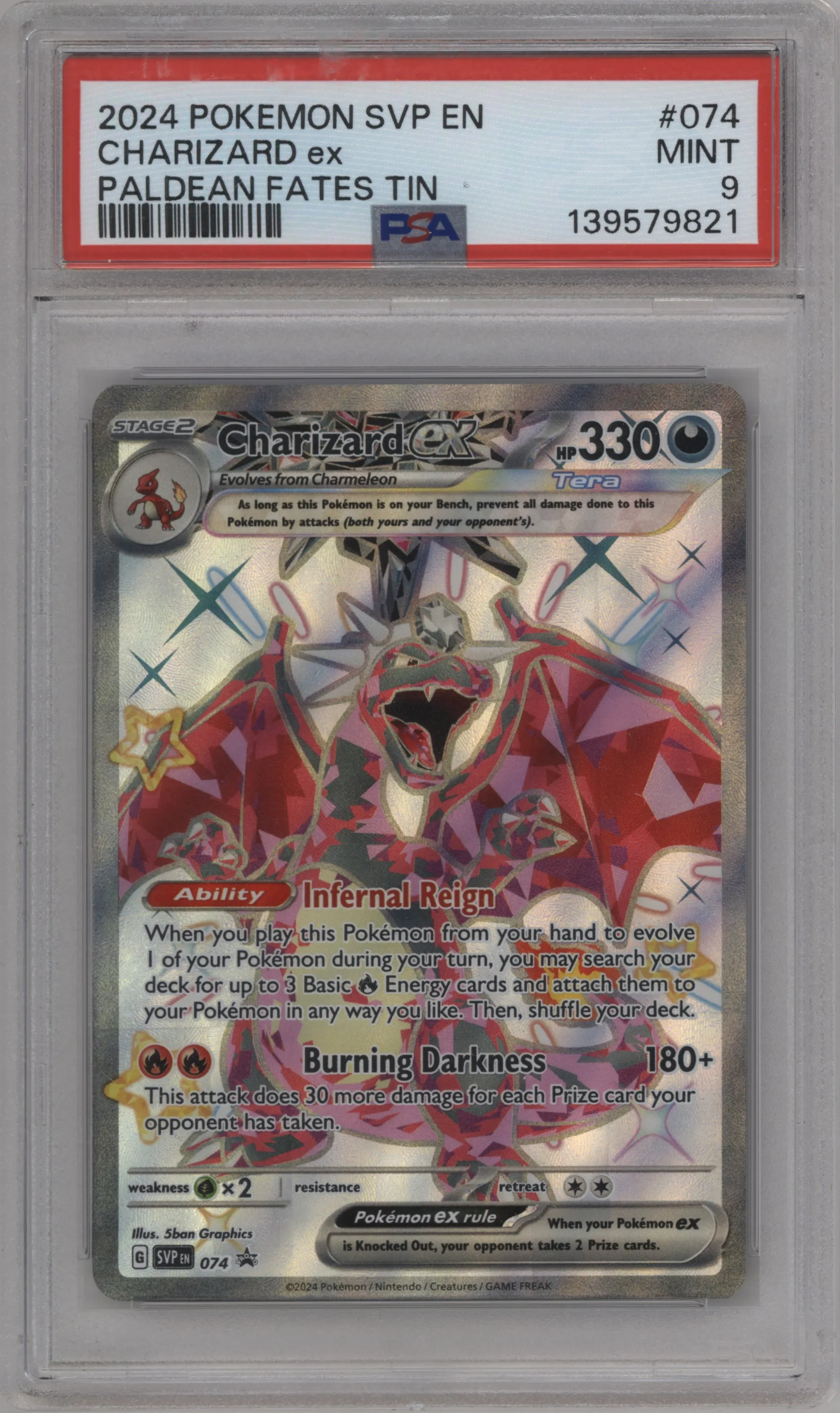 2024 Pokemon SV Charizard ex Paldean Fates Tera Charizard ex tin #074 PSA 9