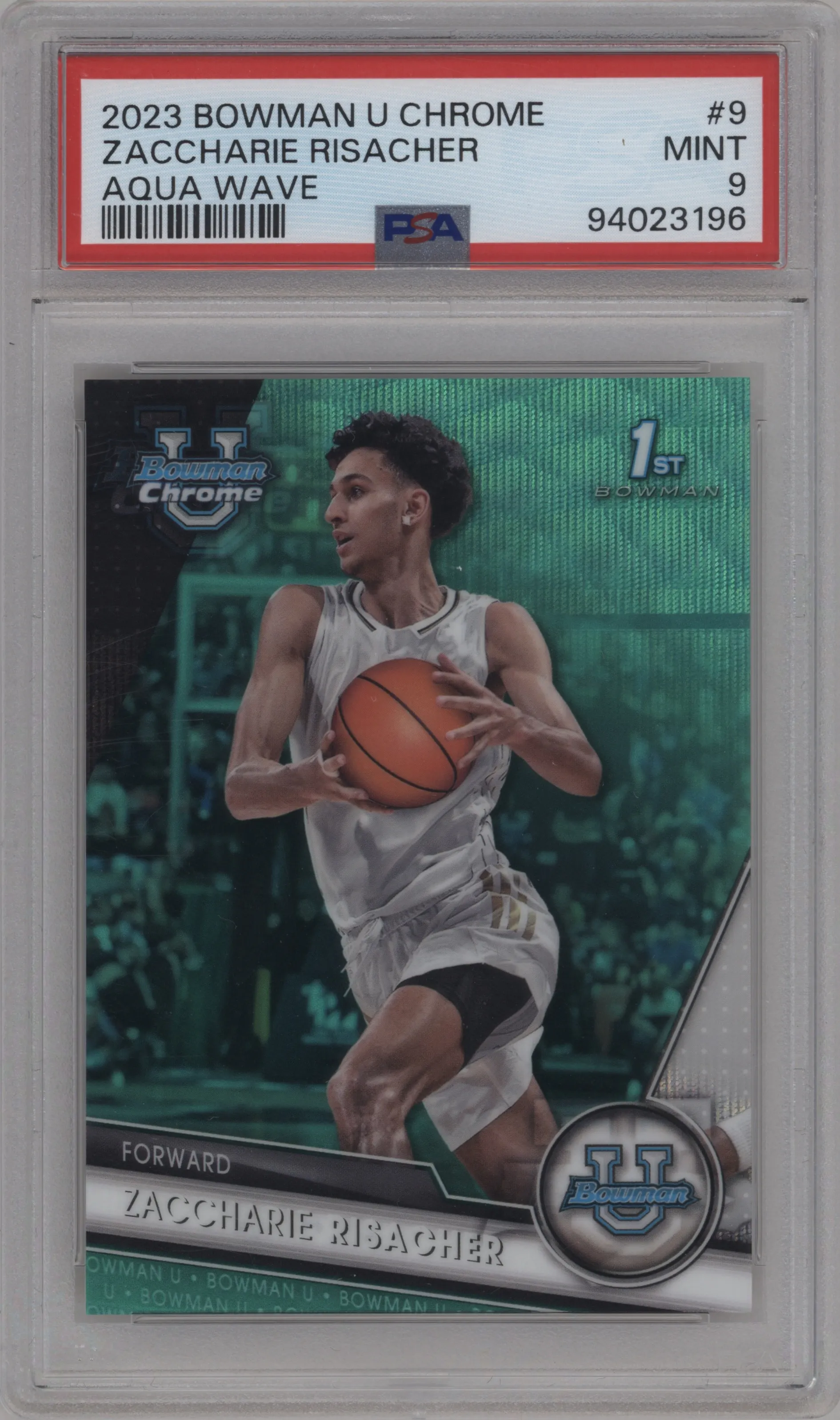 2023 Bowman U Chrome Zaccharie Risacher Aqua Wave #9 PSA 9