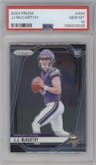 J.J. McCarthy from the 2024 Panini Prizm set graded by PSA and given an overall grade of 10.