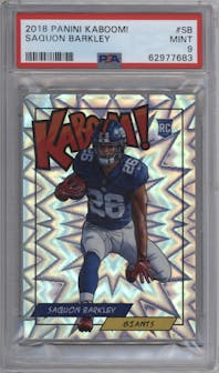 Saquon Barkley from the 2018 Panini Kaboom Rewards Multi-Sport set graded by PSA and given an overall grade of 9.