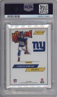 Saquon Barkley from the 2018 Panini Kaboom Rewards Multi-Sport set graded by PSA and given an overall grade of 9.
