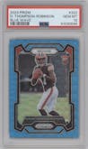 Dorian Thompson-Robinson from the 2023 Panini Prizm set featuring a Blue Wave parallel graded by PSA and given an overall grade of 10.