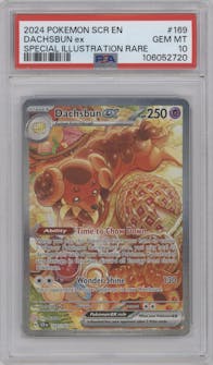 Dachsbun ex from the 2024 Pokemon SV set graded by PSA and given an overall grade of 10.