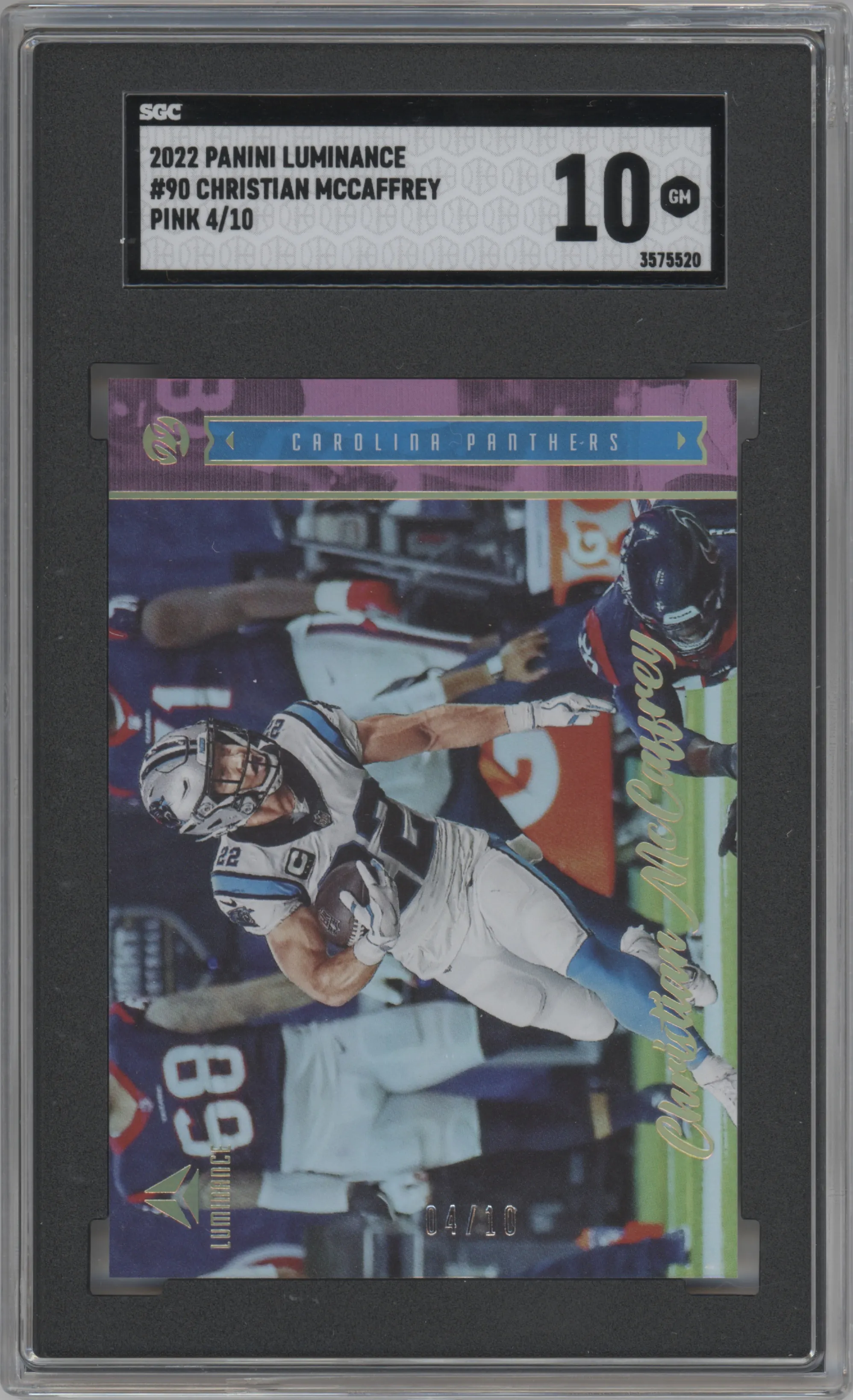 2022 Panini Luminance Christian McCaffrey Pink #90 SGC 10