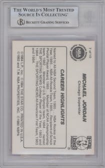Michael Jordan from the 1986 Star Michael Jordan set graded by Beckett and given an overall grade of 9.