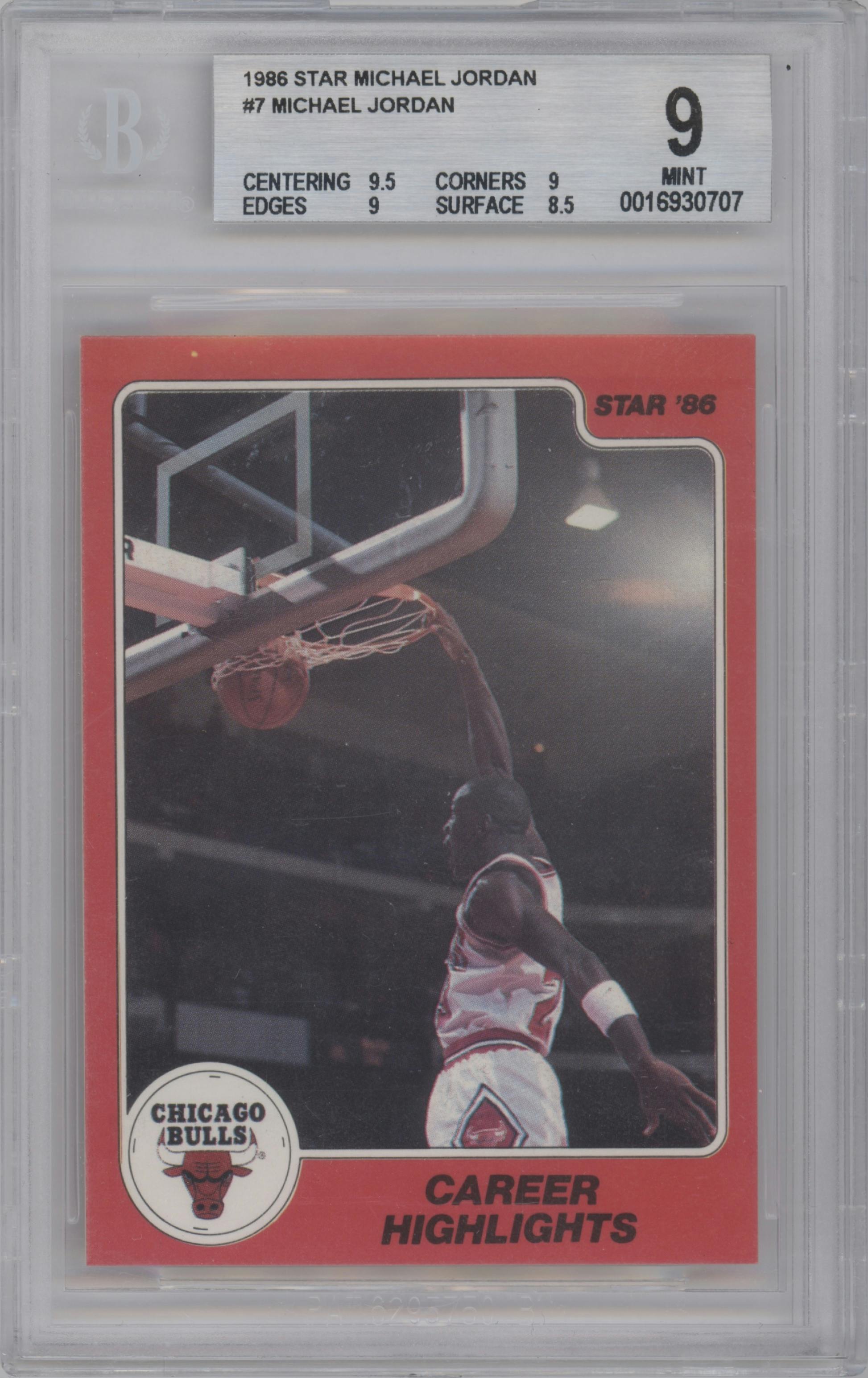 Michael Jordan from the 1986 Star Michael Jordan set graded by Beckett and given an overall grade of 9.