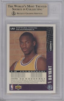 Kobe Bryant from the 1996-97 Upper Deck Collector's Choice Los Angeles Lakers set graded by Beckett and given an overall grade of 9.5.