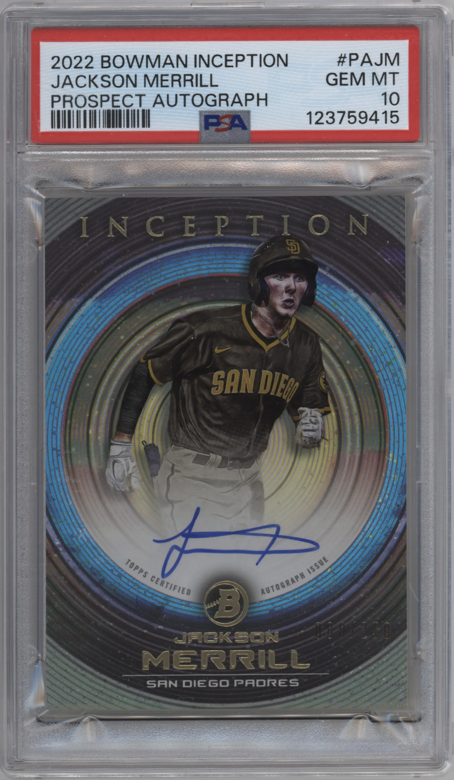 2022 Bowman Inception Pros.Auto Jackson Merrill PSA 10