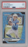 Justin Herbert from the 2024 Panini Prizm set featuring a Blue Wave Prizm parallel graded by PSA and given an overall grade of 9.
