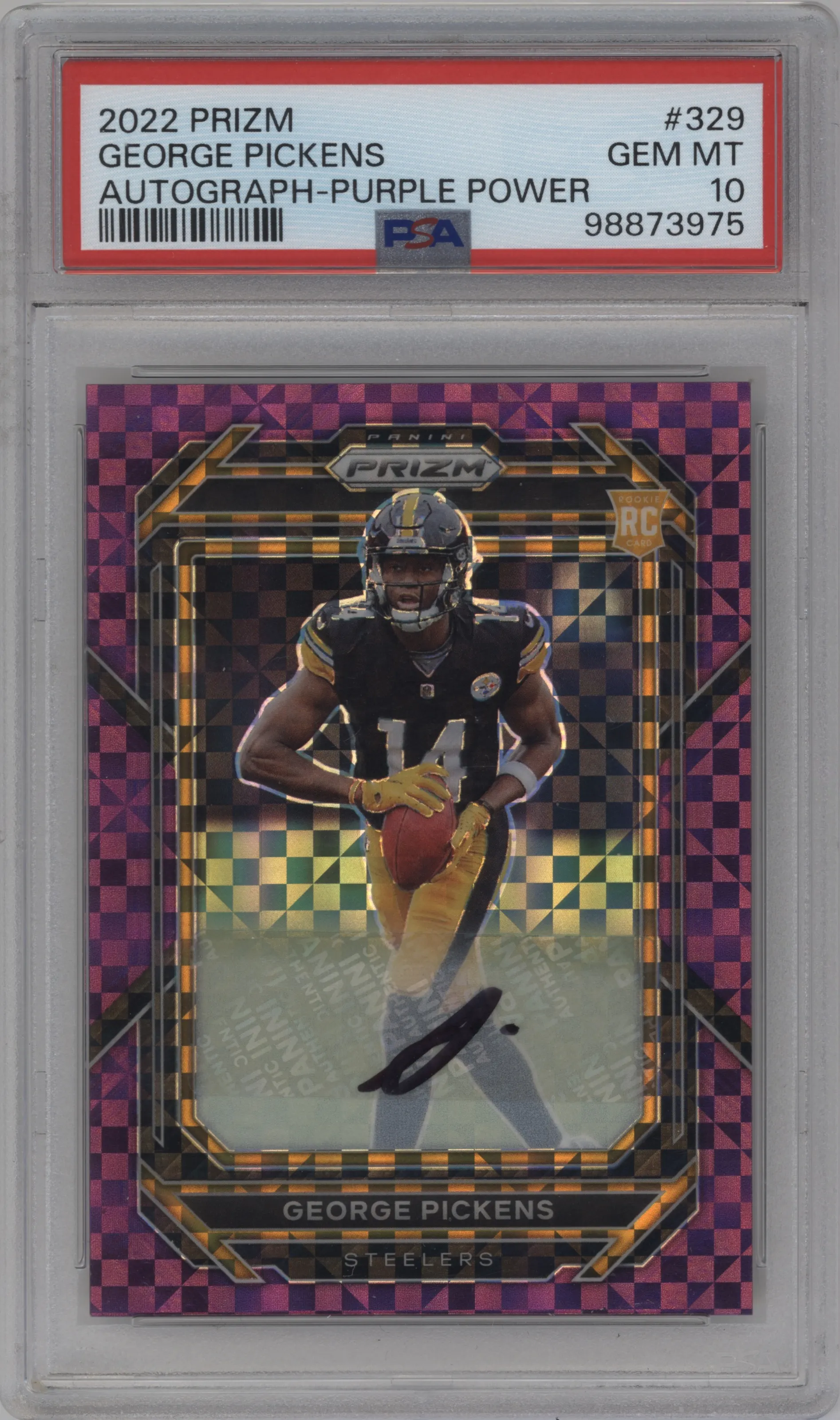 2022 Panini Prizm Rke.Auto George Pickens Purple Power PSA 10