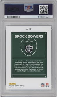 Brock Bowers from the 2024 Donruss set graded by PSA and given an overall grade of 10.