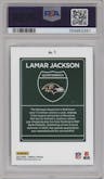 Lamar Jackson from the 2024 Donruss set graded by PSA and given an overall grade of 10.