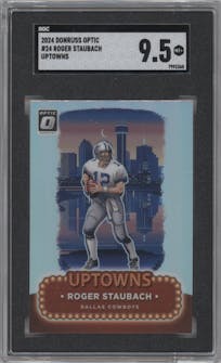 Roger Staubach	 from the 2024 Donruss Optic set graded by SGC and given an overall grade of 9.5.
