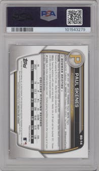 Paul Skenes from the 2023 Bowman Draft set graded by PSA and given an overall grade of 10.