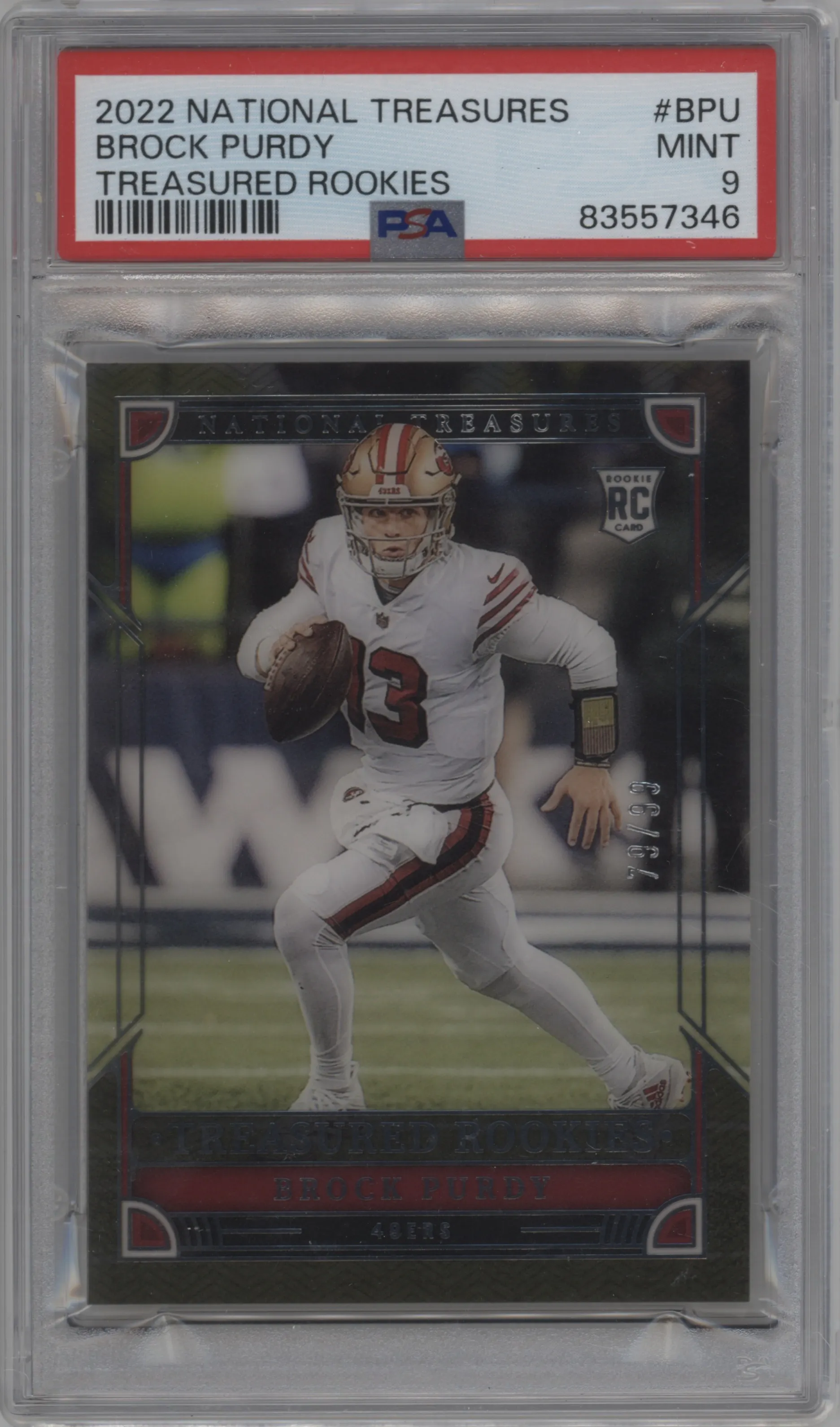 2022 Panini National Treasures Treasured Rke. Brock Purdy #TRO-BPU PSA 9
