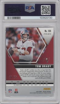 Tom Brady from the 2020 Panini Mosaic set featuring a Orange Fluorescent parallel graded by PSA and given an overall grade of 10.
