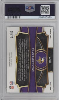Fran Tarkenton from the 2023 Panini Select set featuring a Dragon Scale Prizm parallel graded by PSA and given an overall grade of 10.
