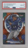 Julio Rodriguez from the 2023 Bowman's Best set featuring a Orange Refractor parallel graded by PSA and given an overall grade of 10.