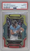 Trevor Lawrence from the 2021 Panini Select set featuring a Die-Cut Red/Yellow parallel graded by PSA and given an overall grade of 10.
