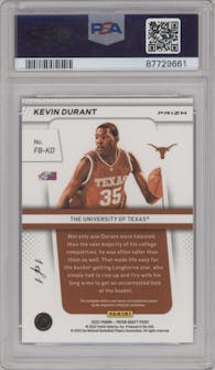 Kevin Durant from the 2022-23 Panini Prizm Draft Picks set featuring a Black parallel graded by PSA and given an overall grade of 8.