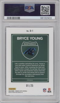 Bryce Young from the 2023 Donruss Optic set featuring a Black Pandora parallel graded by PSA and given an overall grade of 10.