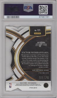 Victor Wembanyama from the 2023-24 Panini Select  set featuring a Die-Cut Maroon Prizm parallel graded by PSA and given an overall grade of 10.