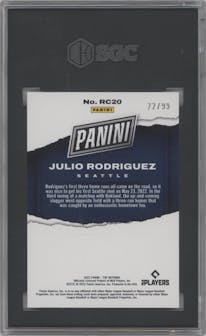 Julio Rodriguez from the 2022 Panini The National VIP set featuring a Red parallel graded by SGC and given an overall grade of 10.