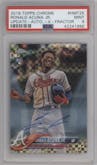 Ronald Acuna Jr. from the 2018 Topps Chrome Update  set featuring a X-Fractor parallel graded by PSA and given an overall grade of 9.