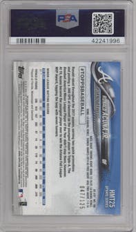 Ronald Acuna Jr. from the 2018 Topps Chrome Update  set featuring a X-Fractor parallel graded by PSA and given an overall grade of 9.
