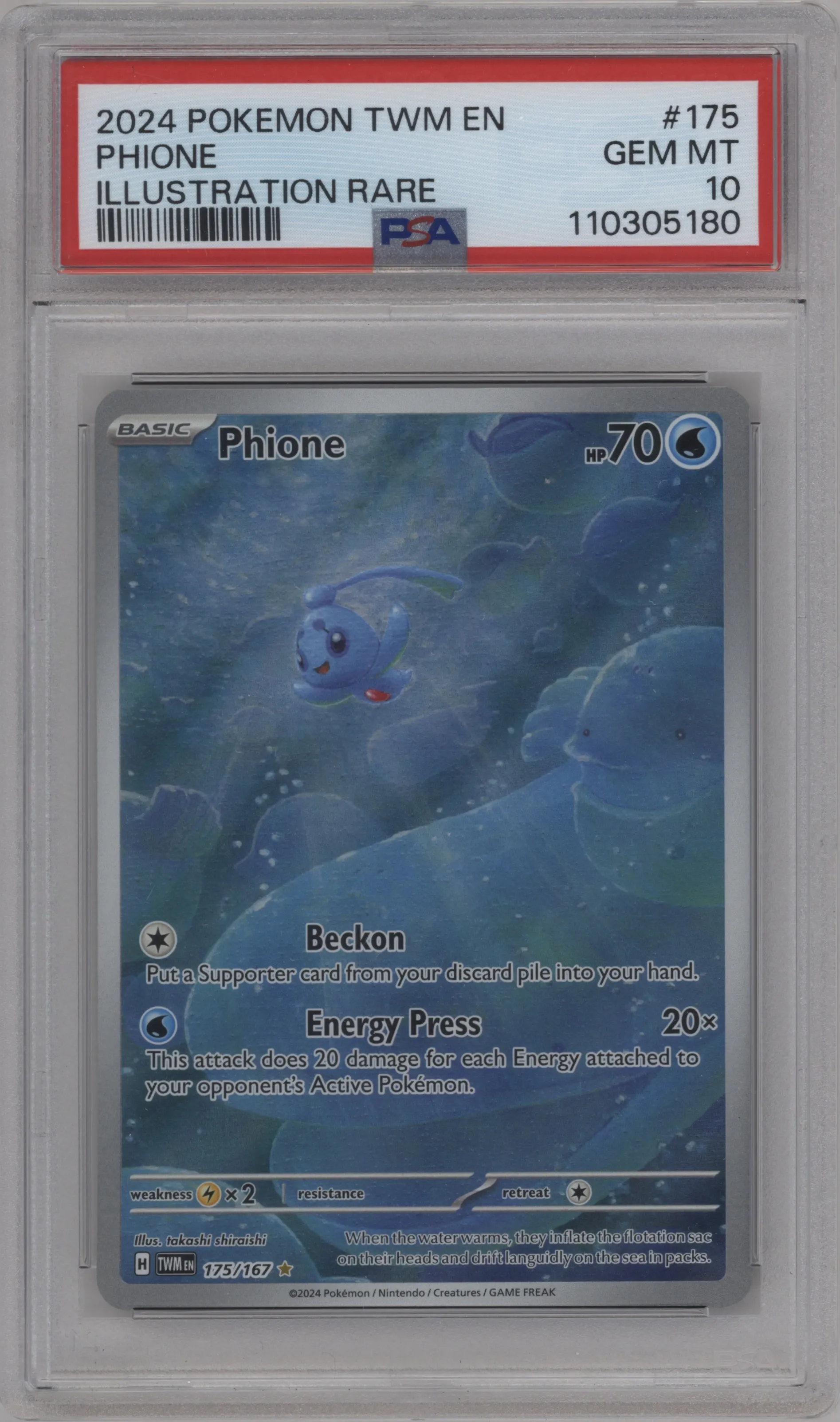 2024 Pokemon SV Twilight Masquerade Phione #175 PSA 10