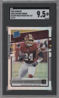 Antonio Gibson from the 2020 Panini Donruss set featuring a Press Proof Silver Die-Cut parallel graded by SGC and given an overall grade of 9.5.