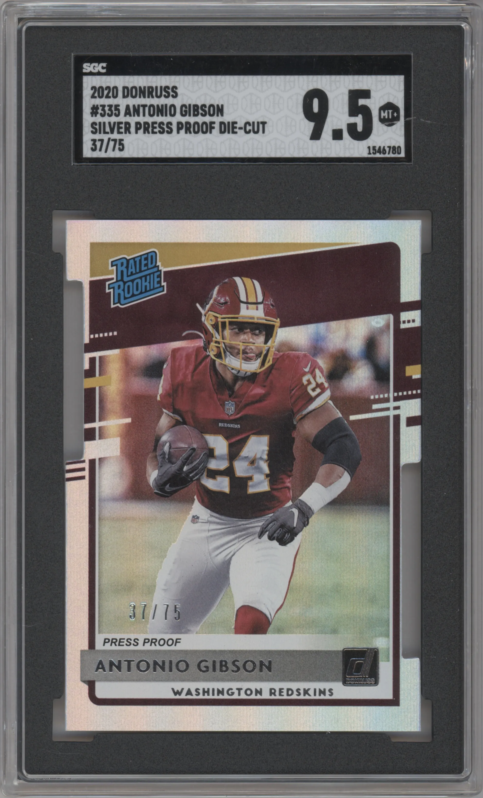 2020 Panini Donruss Rated Rookie Antonio Gibson Press Proof Silver Die-Cut SGC 9.5