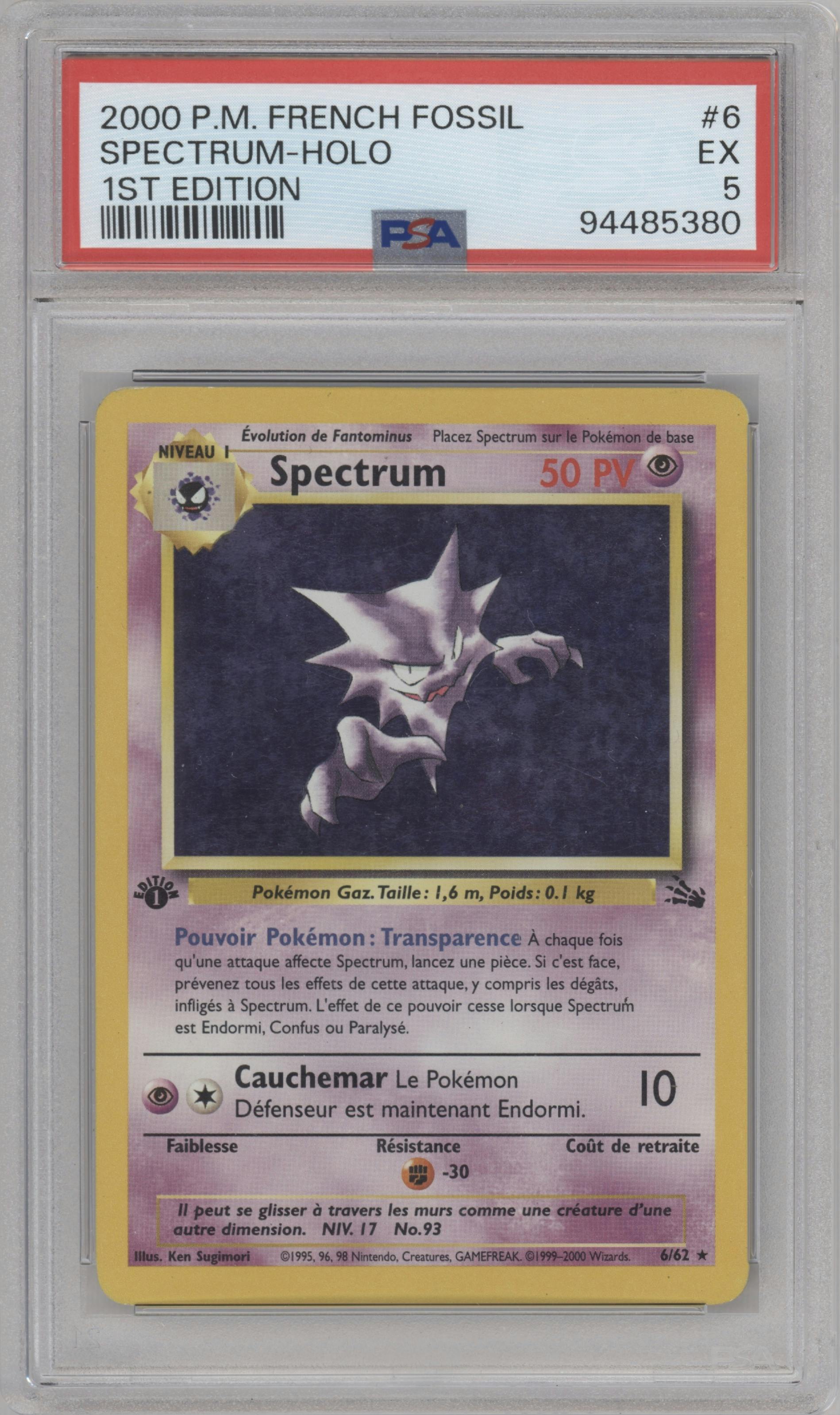 Haunter from the 2000 Pokemon French set graded by PSA and given an overall grade of 5.