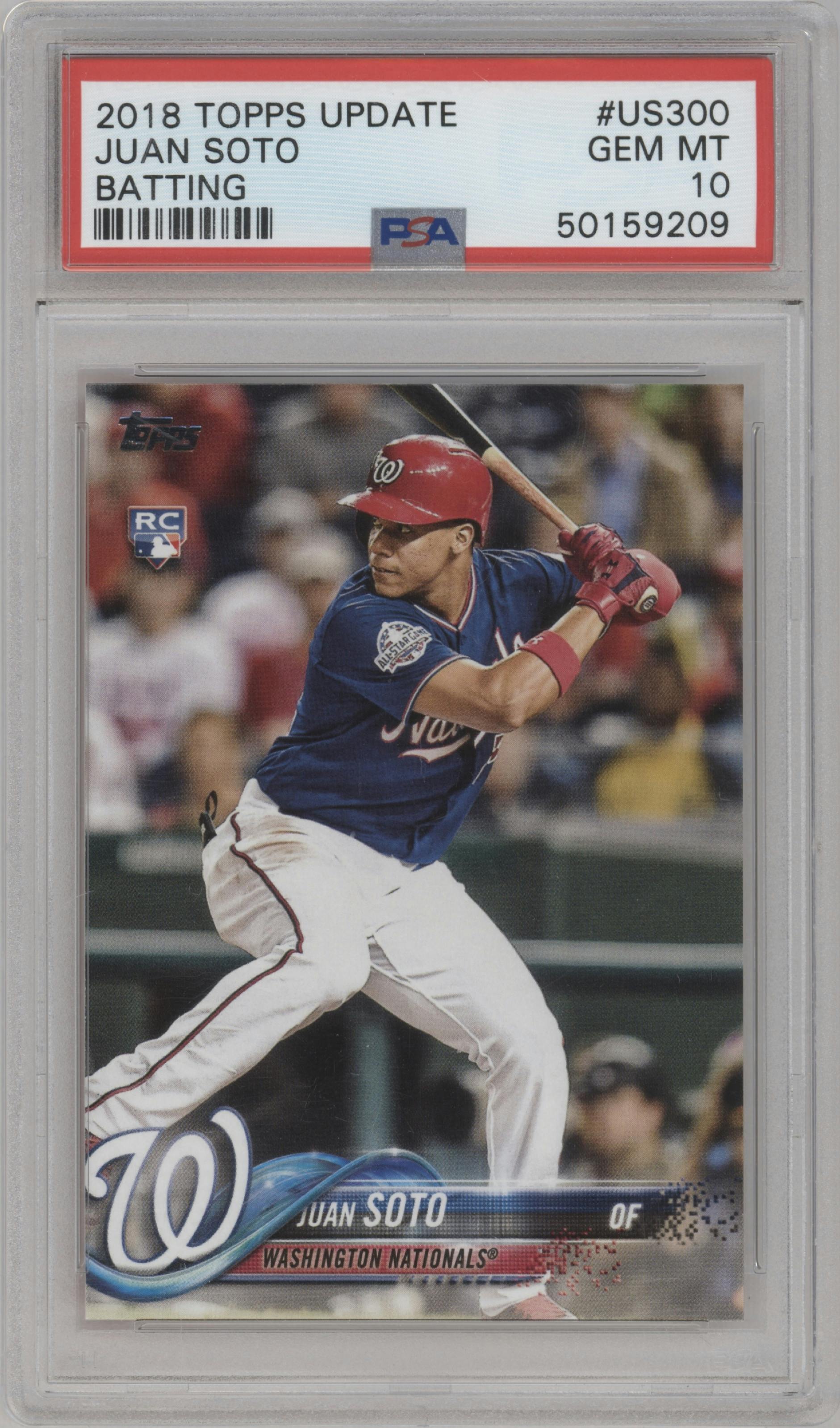 Juan Soto from the 2018 Topps Update set graded by PSA and given an overall grade of 10.