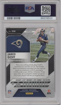 Jared Goff from the 2016 Panini Prizm set featuring a Red/White/Blue Disco Prizm parallel graded by PSA and given an overall grade of 10.