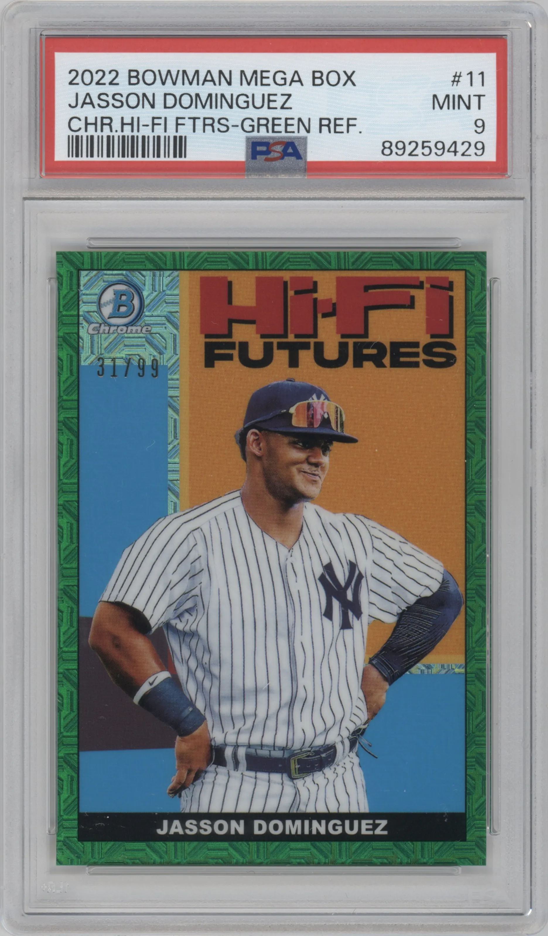2022 Bowman Mega Box Hi-Fi Futures Jasson Dominguez Green Refractor PSA 9