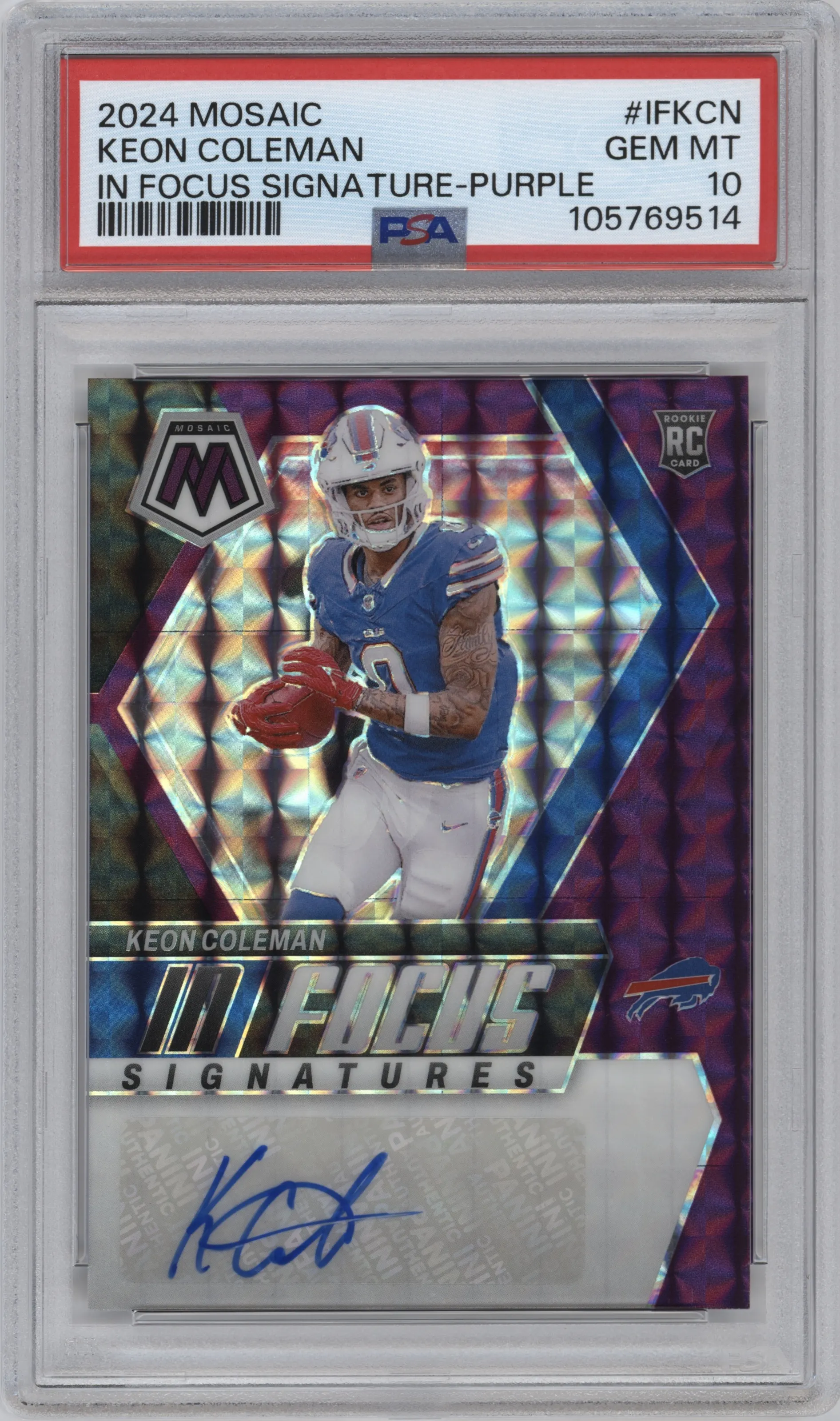 2024 Panini Mosaic In Focus Sig. Keon Coleman Purple #IF-KCN PSA 10