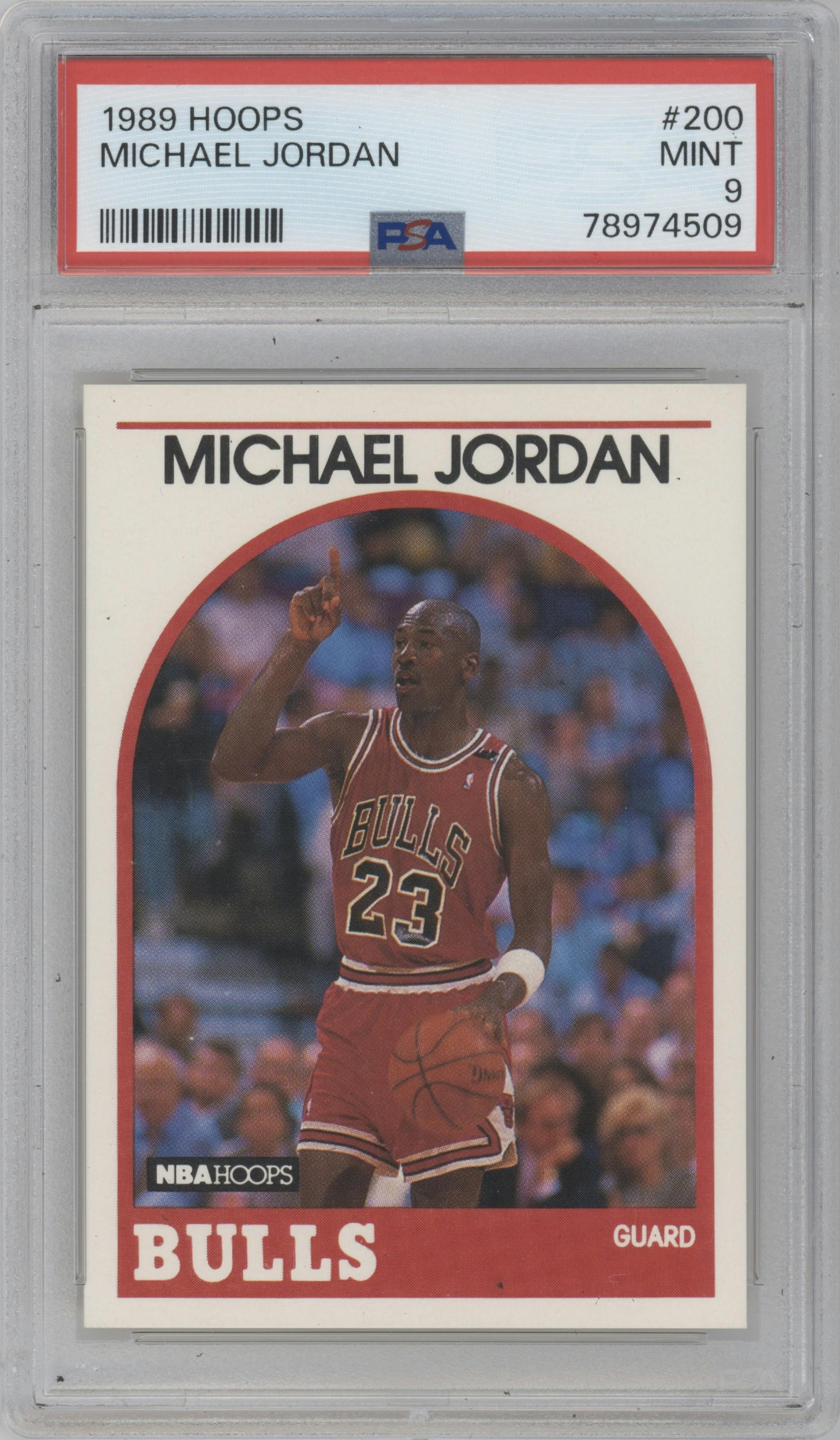 Michael Jordan  from the 1989-90 NBA Hoops  set graded by PSA and given an overall grade of 9.