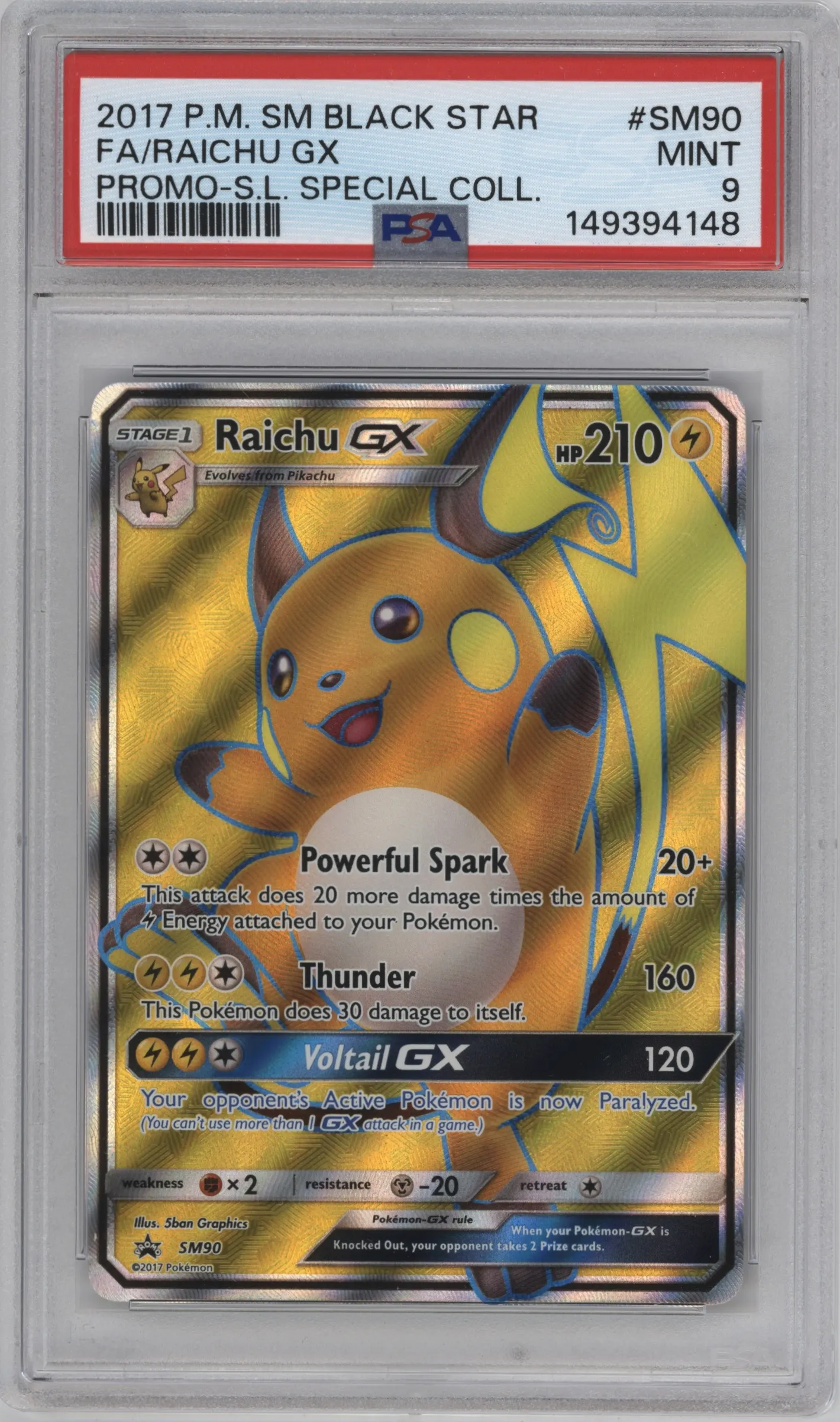 2017 Pokemon S&M Raichu GX Shining Legends Raichu GX Box #SM90 PSA 9