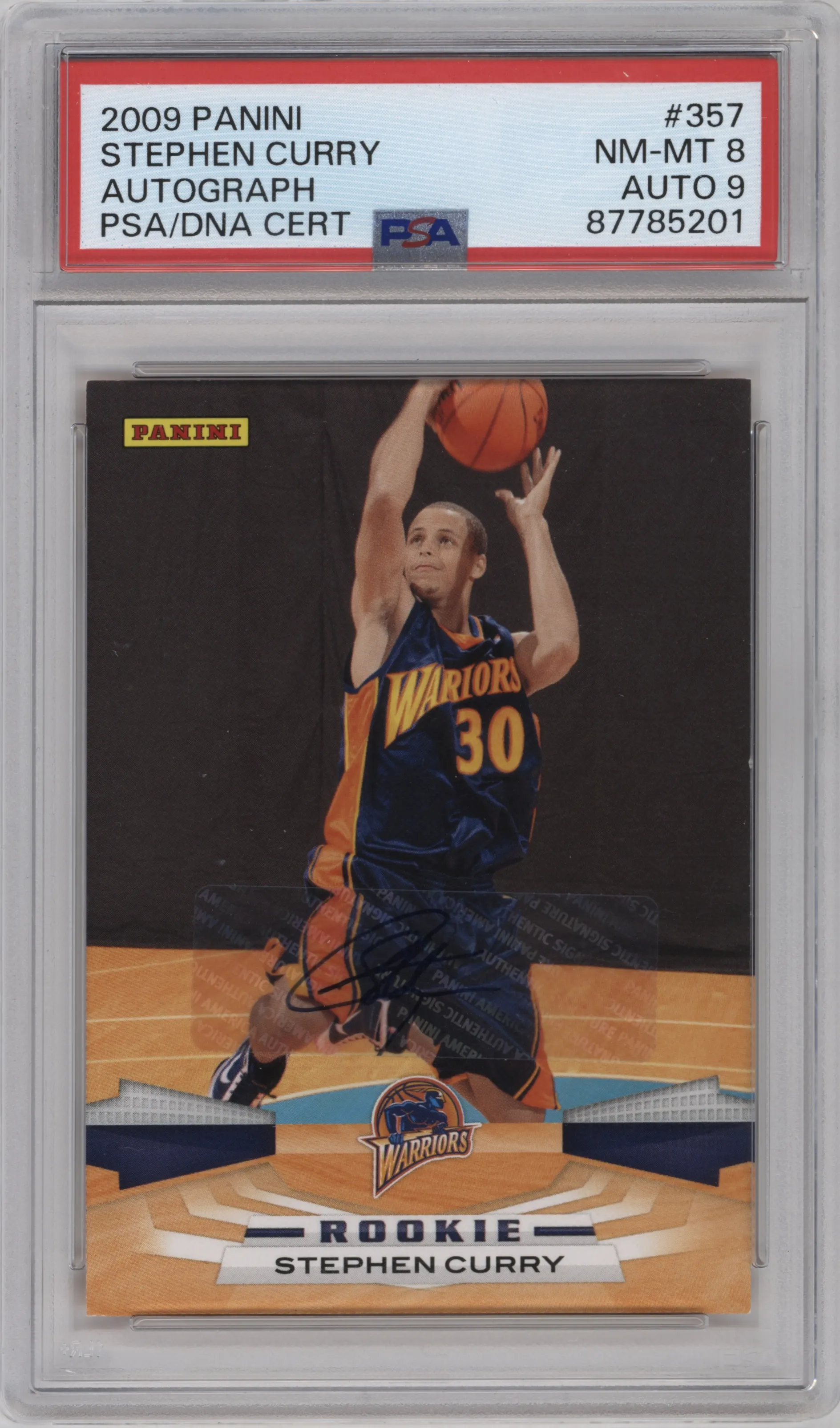 Stephen Curry from the 2009-10 Panini  set graded by PSA and given an overall grade of 8.