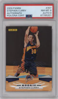 Stephen Curry from the 2009-10 Panini set graded by PSA and given an overall grade of 8.