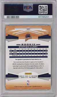 Stephen Curry from the 2009-10 Panini  set graded by PSA and given an overall grade of 8.