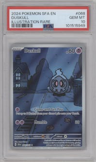 Duskull from the 2024 Pokemon SV set graded by PSA and given an overall grade of 10.