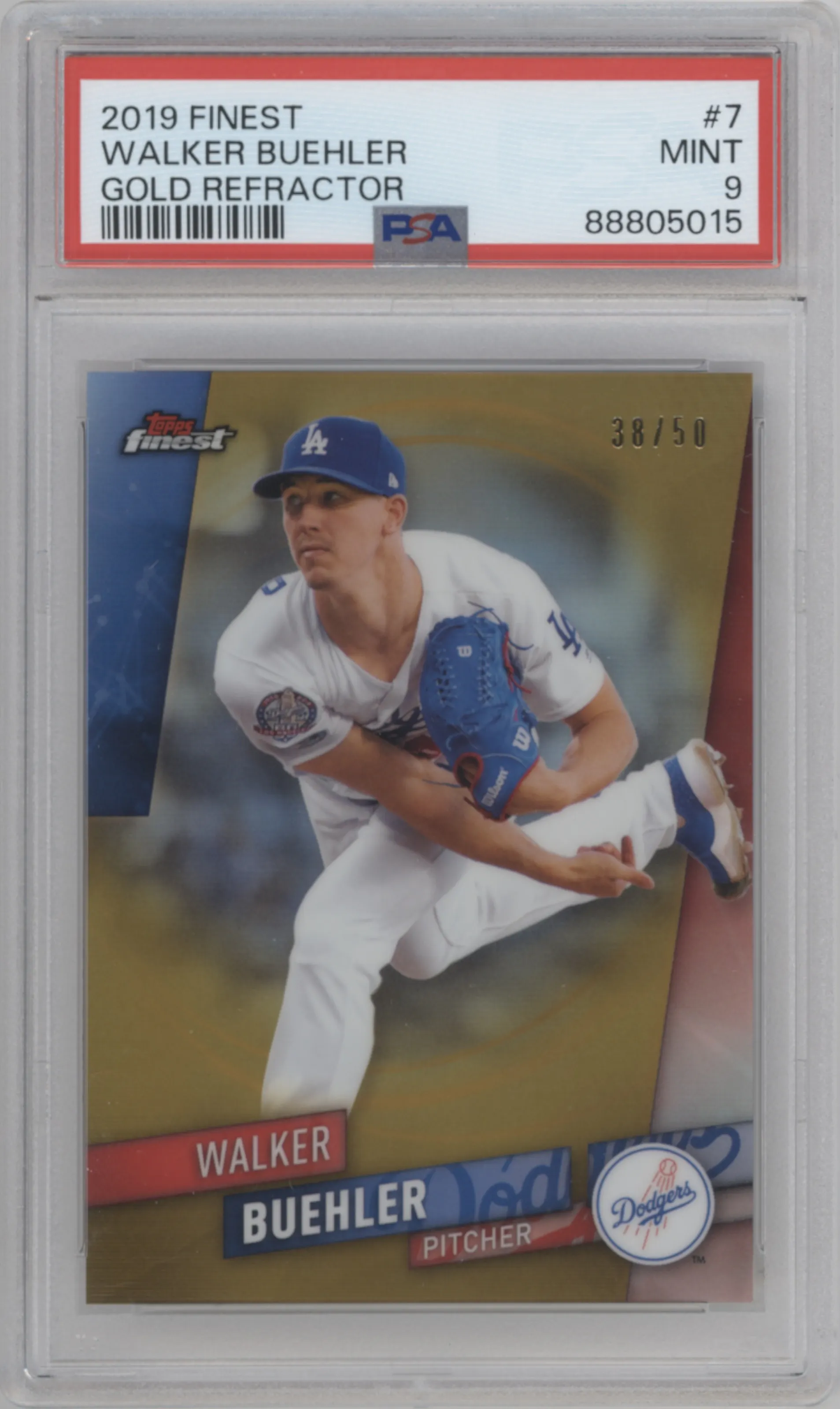 2019 Topps Finest Walker Buehler Gold Refractor PSA 9