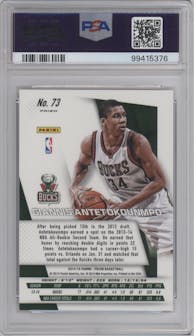 Giannis Antetokounmpo from the 2014-15 Panini Prizm set featuring a Red/White/Blue Pulsar parallel graded by PSA and given an overall grade of 10.