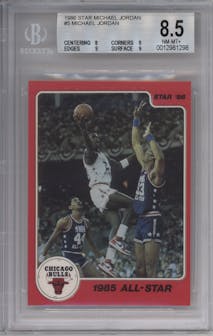 Michael Jordan from the 1986 Star Michael Jordan set graded by Beckett and given an overall grade of 8.5.