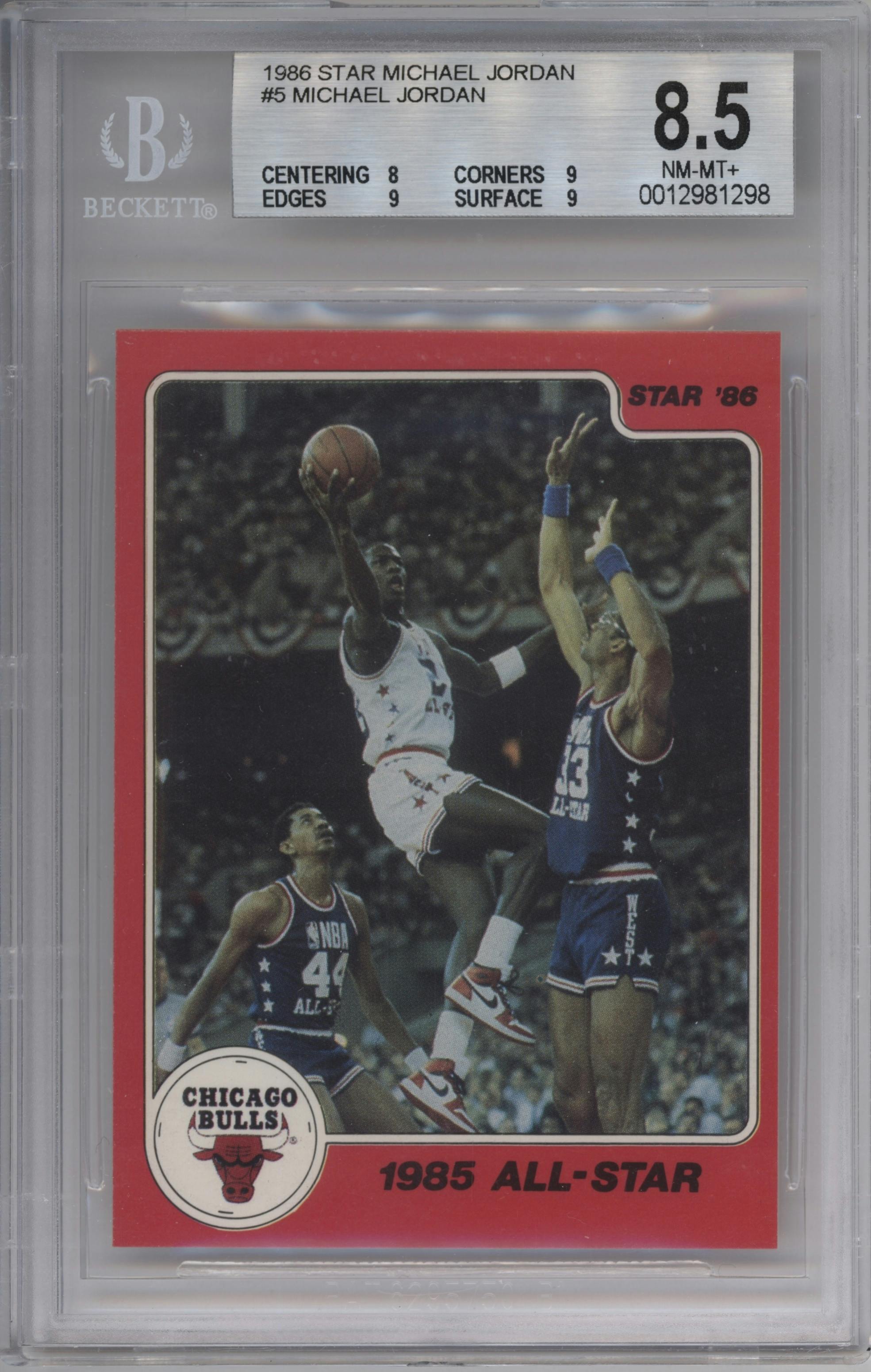 Michael Jordan from the 1986 Star Michael Jordan set graded by Beckett and given an overall grade of 8.5.