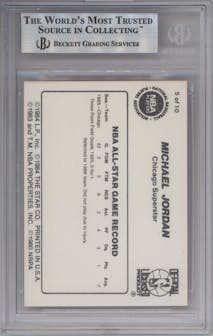 Michael Jordan from the 1986 Star Michael Jordan set graded by Beckett and given an overall grade of 8.5.