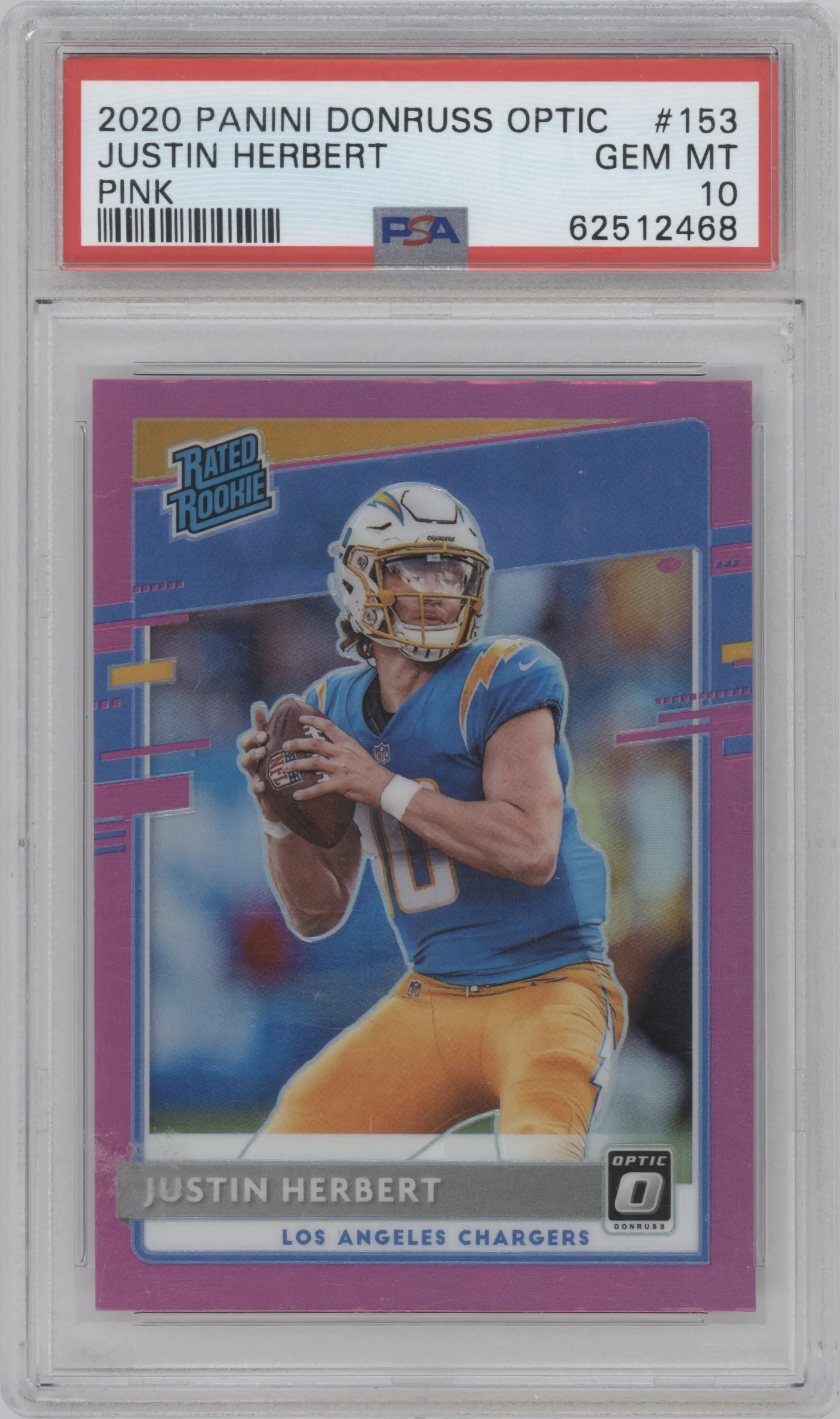 2020 Panini Donruss Optic Rated Rookie Justin Herbert Pink PSA 10