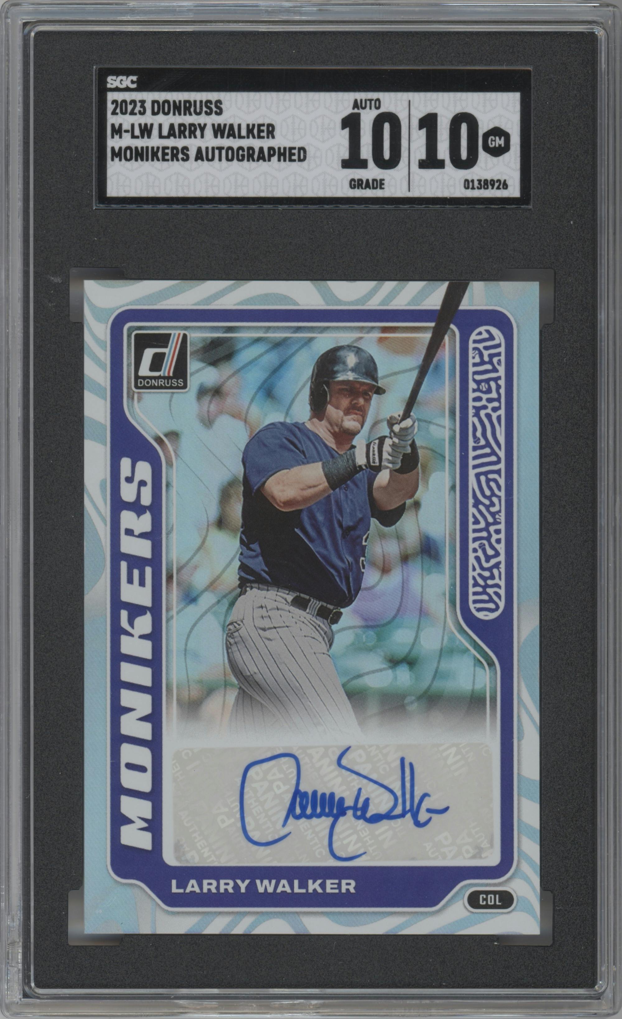 Larry Walker from the 2023 Panini Donruss set graded by SGC and given an overall grade of 10.